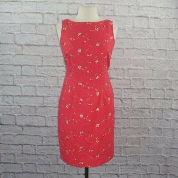 Vintage 90s Embroidered Ditsy Rose Floral Linen Dress 6 - Picture 2 of 10